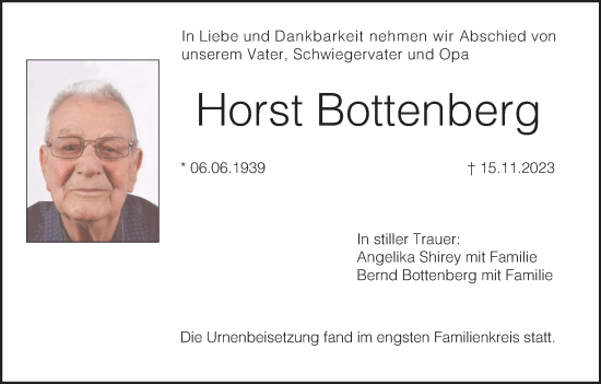 Traueranzeige von Horst Bottenberg
