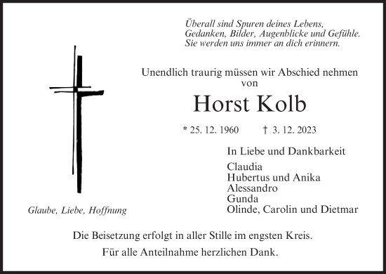 Horst Kolb | Traueranzeige | trauer.inFranken.de