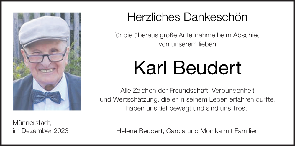  Traueranzeige für Karl Beudert vom 02.12.2023 aus MGO