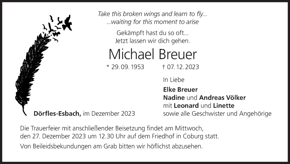  Traueranzeige für Michael Breuer vom 20.12.2023 aus MGO