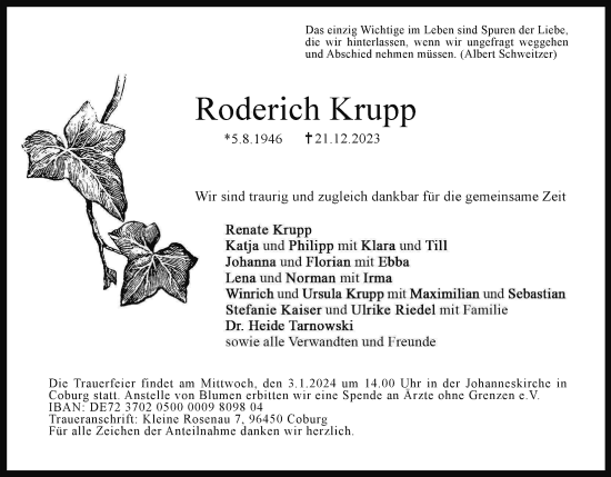 Anzeige von Roderich Krupp von MGO