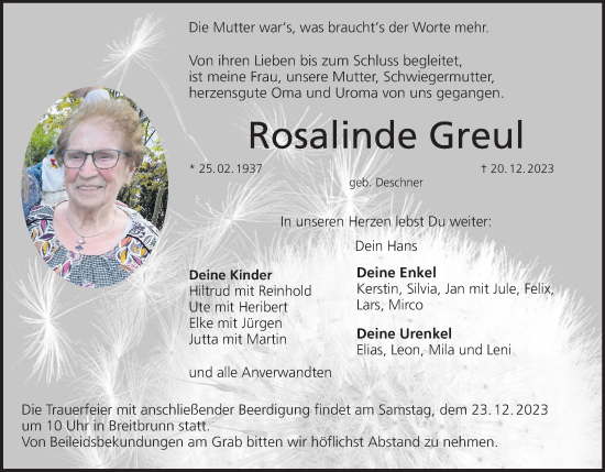 Anzeige von Rosalinde Greul von MGO