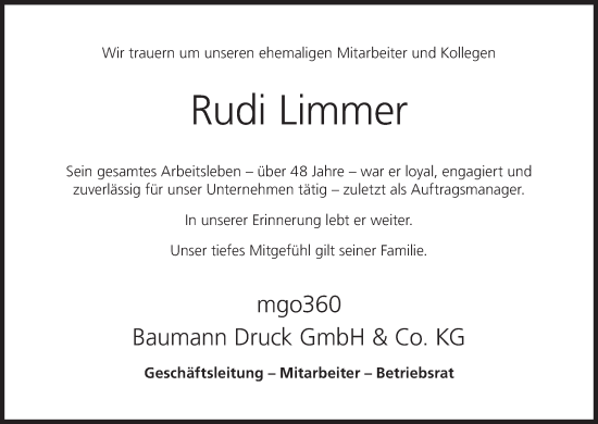 Anzeige von Rudi Limmer von MGO