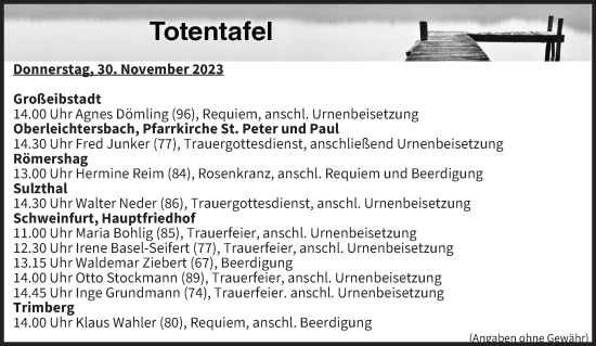 Anzeige von Totentafel vom 30.11.2023 von MGO