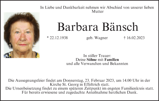 Anzeige von Barbara Bänsch von MGO