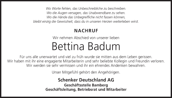 Anzeige von Bettina Badum von MGO