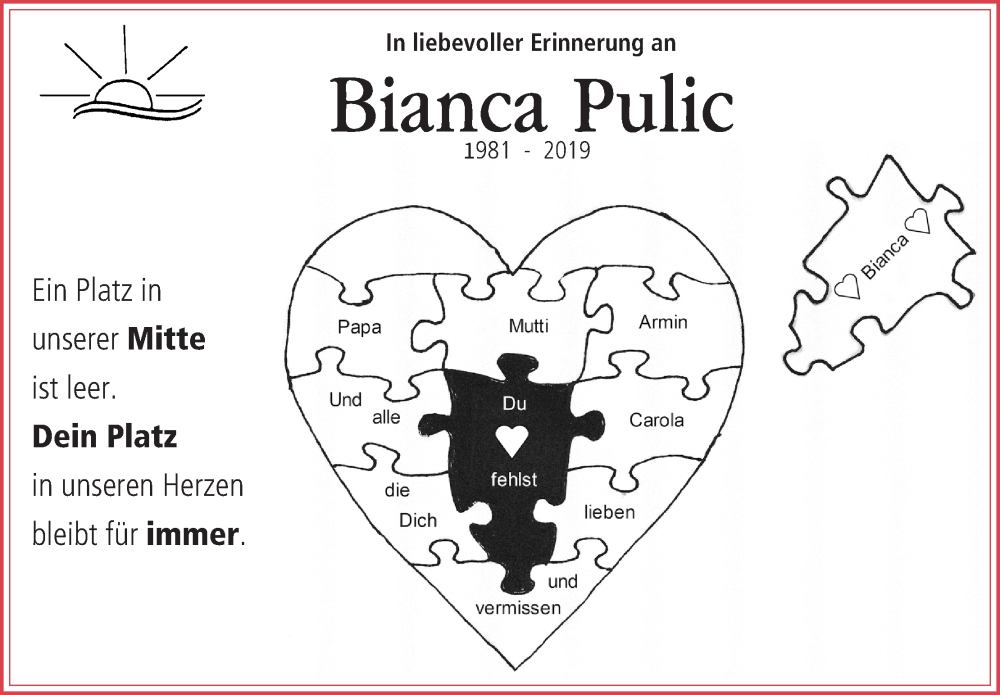  Traueranzeige für Bianca Pulic vom 11.02.2023 aus MGO