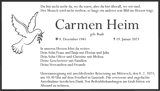 Anzeige von Carmen Heim von MGO