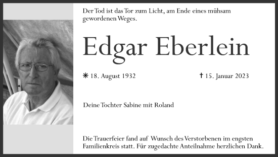 Anzeige von Edgar Eberlein von MGO