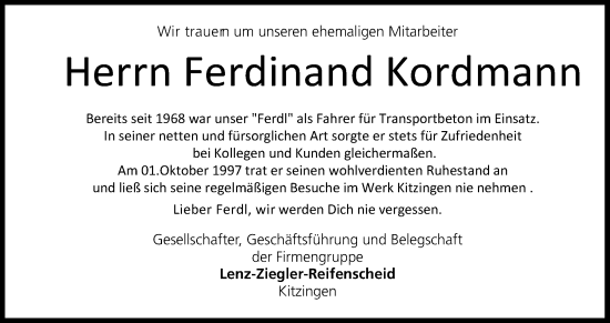 Anzeige von Ferdinand Kordmann von MGO