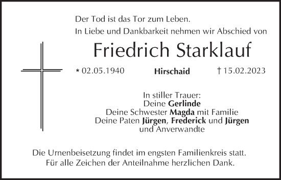 Anzeige von Friedrich Starklauf von MGO