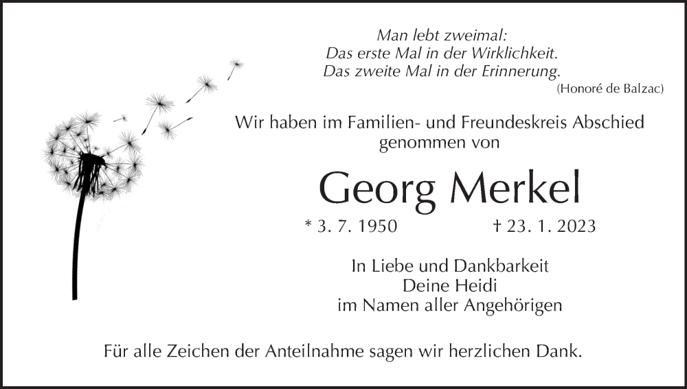  Traueranzeige für Georg Merkel vom 11.02.2023 aus MGO
