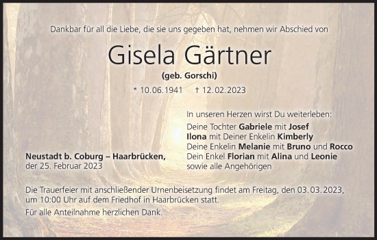 Anzeige von Gisela Gärtner von MGO