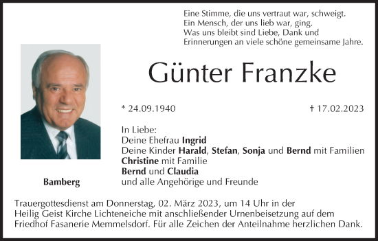 Anzeige von Günter Franzke von MGO