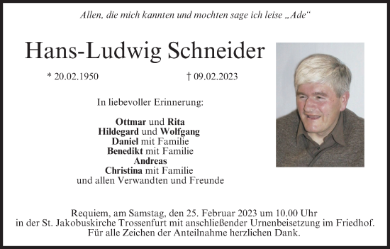 Anzeige von Hans-Ludwig Schneider von MGO