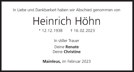 Anzeige von Heinrich Höhn von MGO