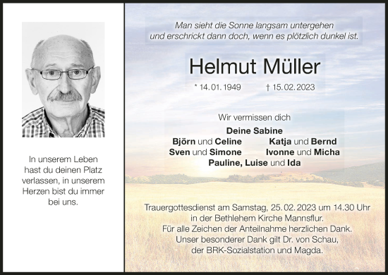 Anzeige von Helmut Müller von MGO