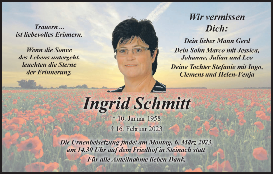 Anzeige von Ingrid Schmitt von MGO
