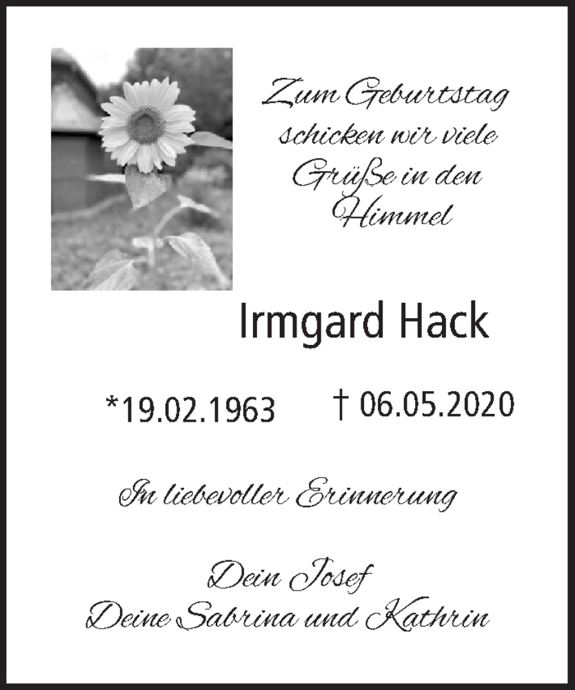  Traueranzeige für Irmgard Hack vom 18.02.2023 aus MGO