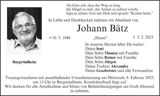 Anzeige von Johann Bätz von MGO