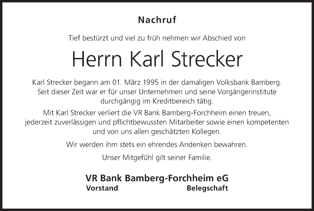  Traueranzeige für Karl Strecker vom 03.02.2023 aus MGO