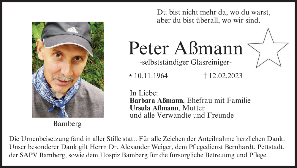  Traueranzeige für Peter Aßmann vom 25.02.2023 aus MGO