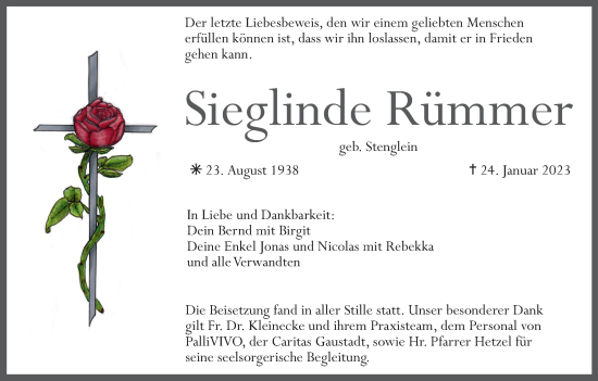 Anzeige von Sieglinde Rümmer von MGO