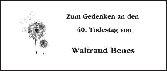 Anzeige von Waltraud Benes von MGO