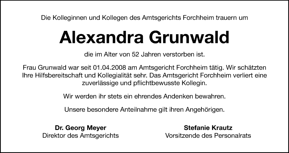 Traueranzeige für Alexandra Grunwald vom 29.03.2023 aus MGO
