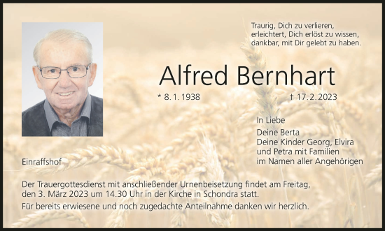 Anzeige von Alfred Bernhart von MGO