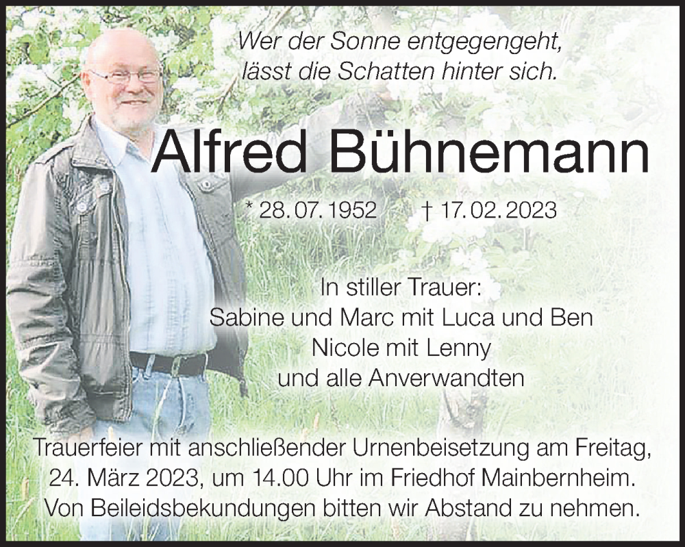  Traueranzeige für Alfred Bühnemann vom 18.03.2023 aus MGO