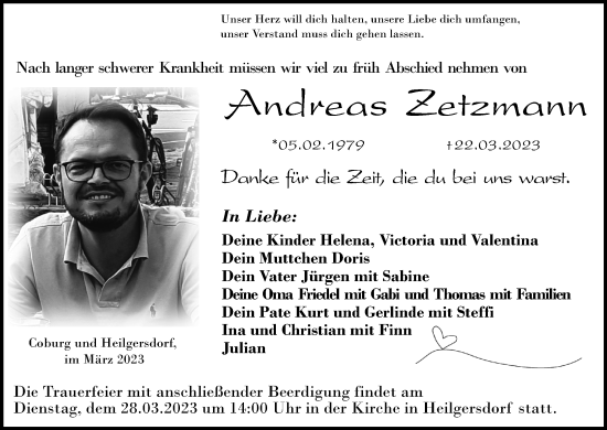 Andreas Zetzmann | Traueranzeige | Trauer.inFranken.de