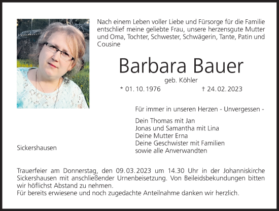 Anzeige von Barbara Bauer von MGO
