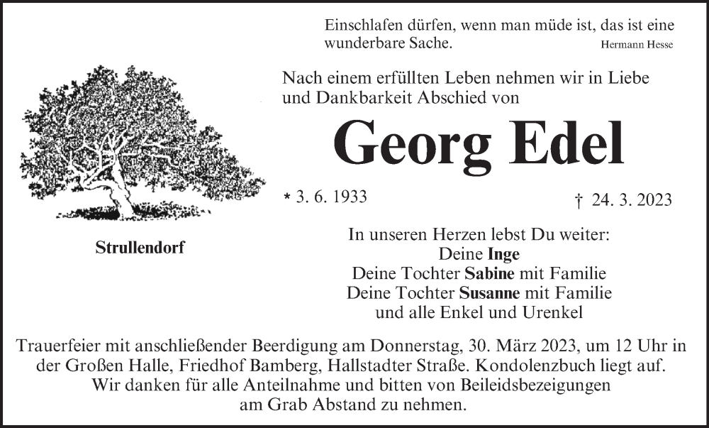  Traueranzeige für Georg Edel vom 28.03.2023 aus MGO