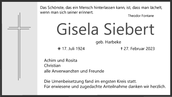 Anzeige von Gisela Siebert von MGO