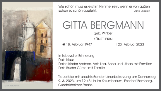 Anzeige von Gitta Bergmann von MGO