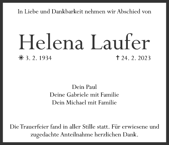 Anzeige von Helena Laufer von MGO