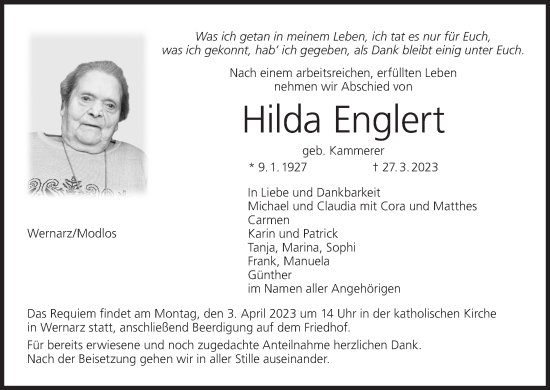 Anzeige von Hilda Englert von MGO