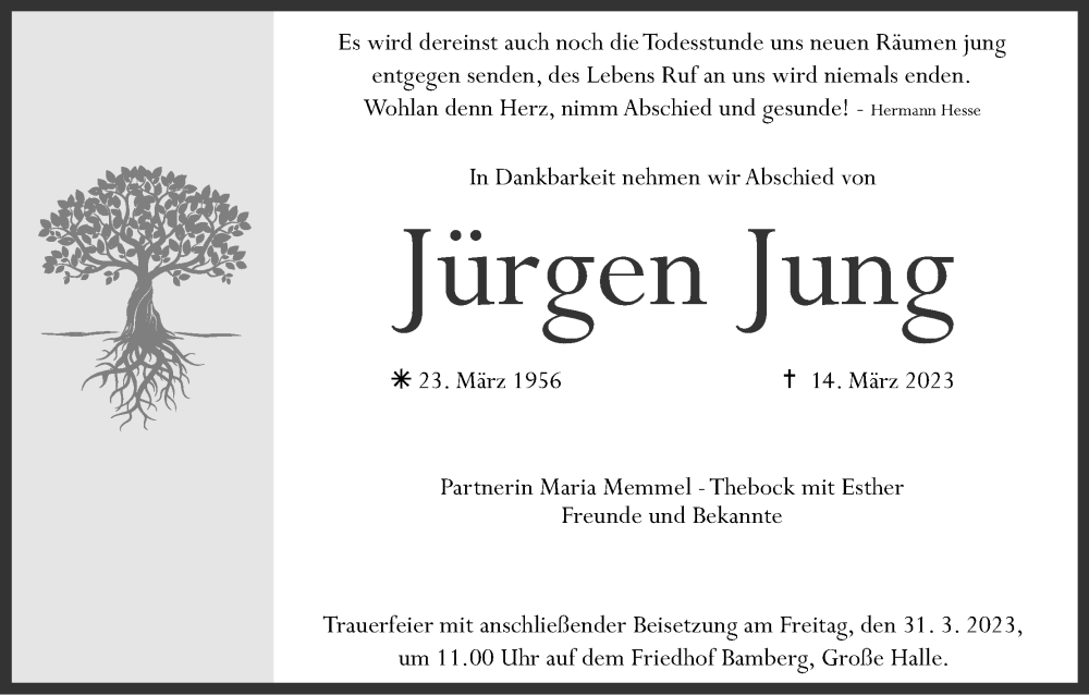  Traueranzeige für Jürgen Jung vom 29.03.2023 aus MGO