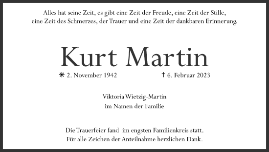 Anzeige von Kurt Martin von MGO