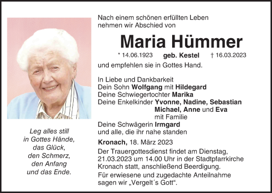 Anzeige von Maria Hümmer von MGO