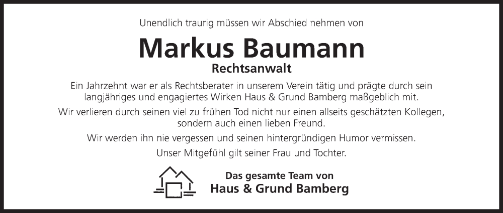  Traueranzeige für Markus Baumann vom 28.03.2023 aus MGO