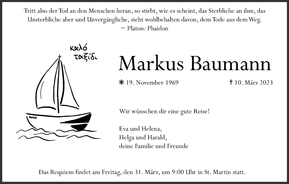  Traueranzeige für Markus Baumann vom 28.03.2023 aus MGO