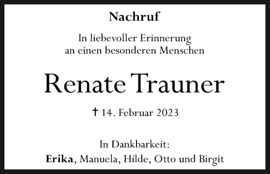 Anzeige von Renate Trauner von MGO