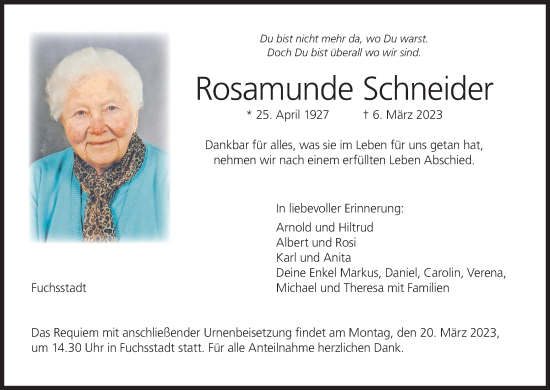 Anzeige von Rosamunde Schneider von MGO