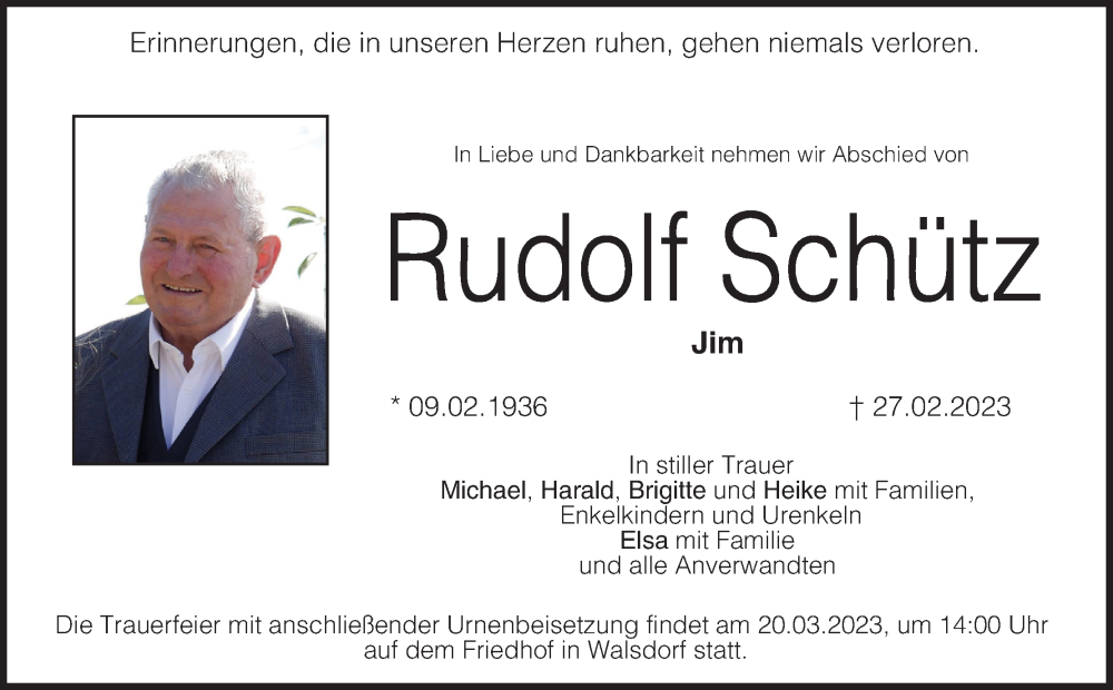  Traueranzeige für Rudolf Schütz vom 18.03.2023 aus MGO