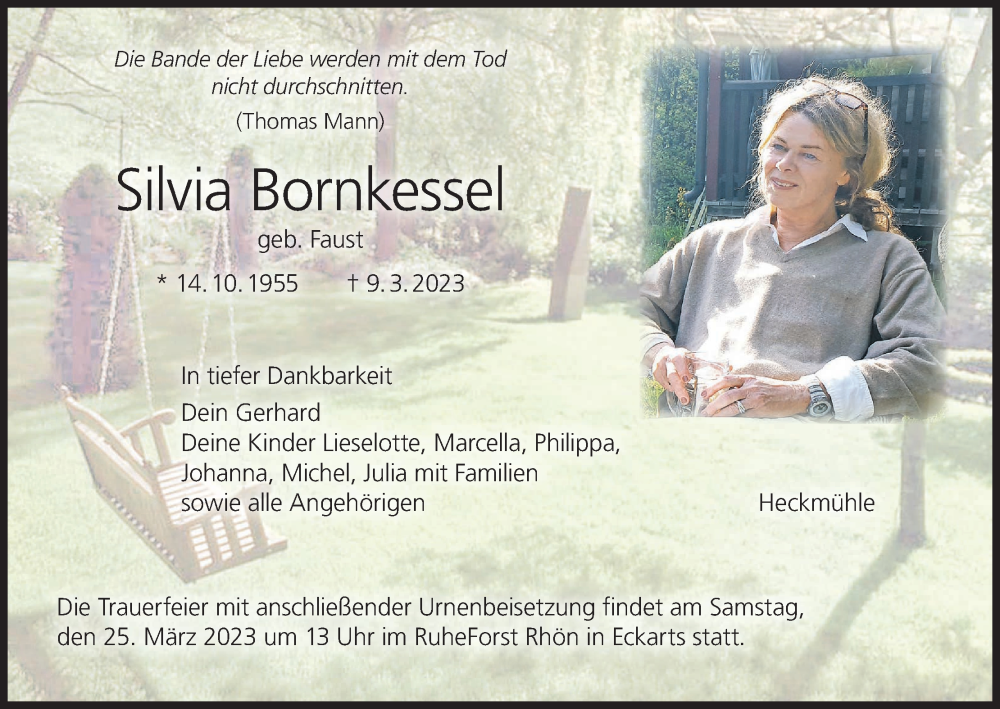  Traueranzeige für Silvia Bornkessel vom 22.03.2023 aus MGO