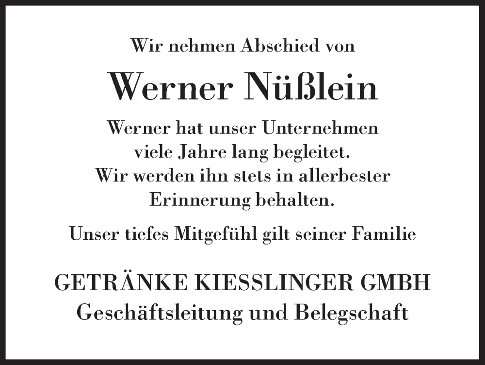  Traueranzeige für Werner Nüßlein vom 18.03.2023 aus MGO
