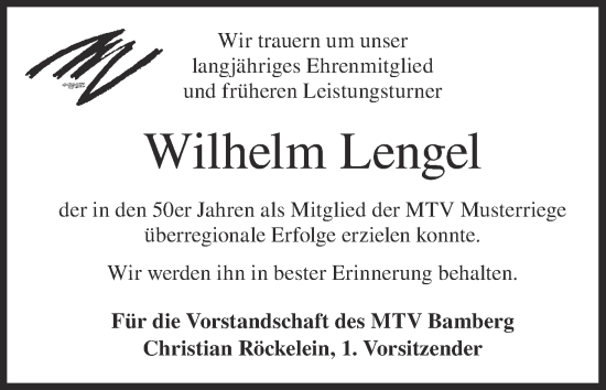 Anzeige von Wilhelm Lengel von MGO