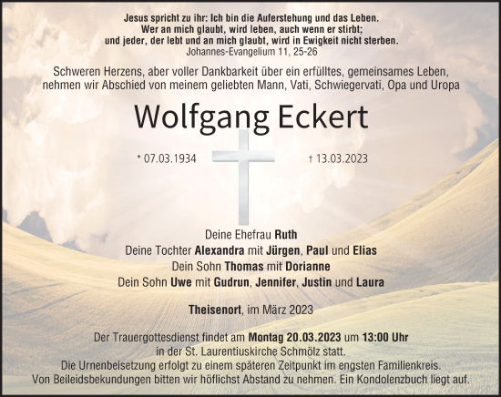 Anzeige von Wolfgang Eckert von MGO